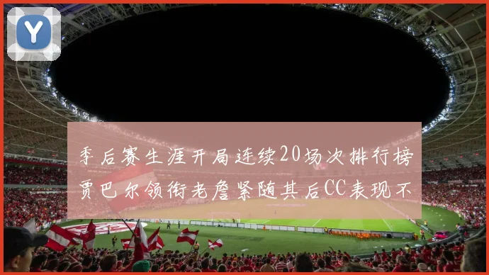 季后赛生涯开局连续20场次排行榜贾巴尔领衔老詹紧随其后CC表现不俗